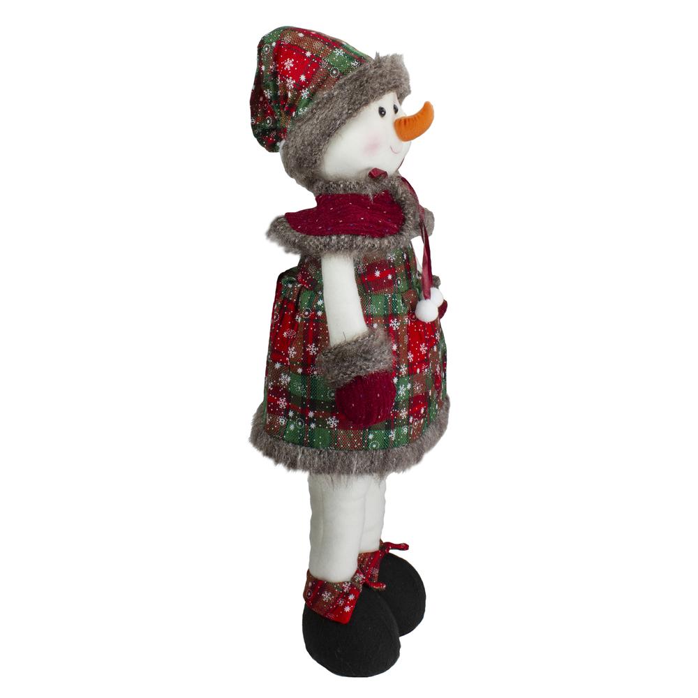 24" Red and Green Jolly Plush Girl Snowman Christmas Figure. Picture 3