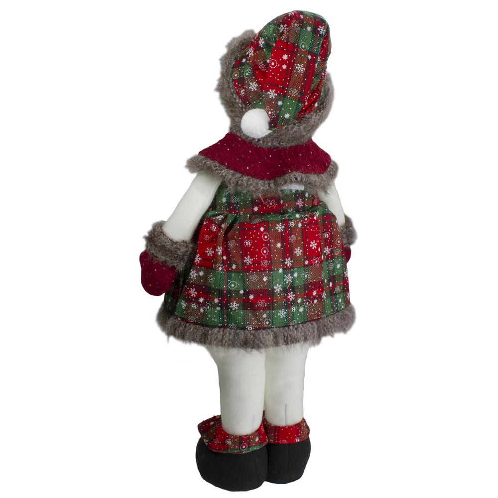 24" Red and Green Jolly Plush Girl Snowman Christmas Figure. Picture 5