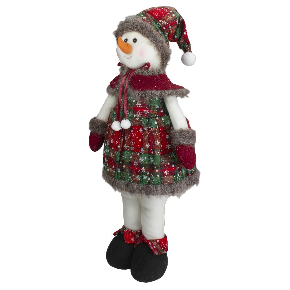 24" Red and Green Jolly Plush Girl Snowman Christmas Figure. Picture 4