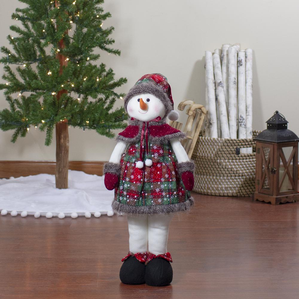 24" Red and Green Jolly Plush Girl Snowman Christmas Figure. Picture 2