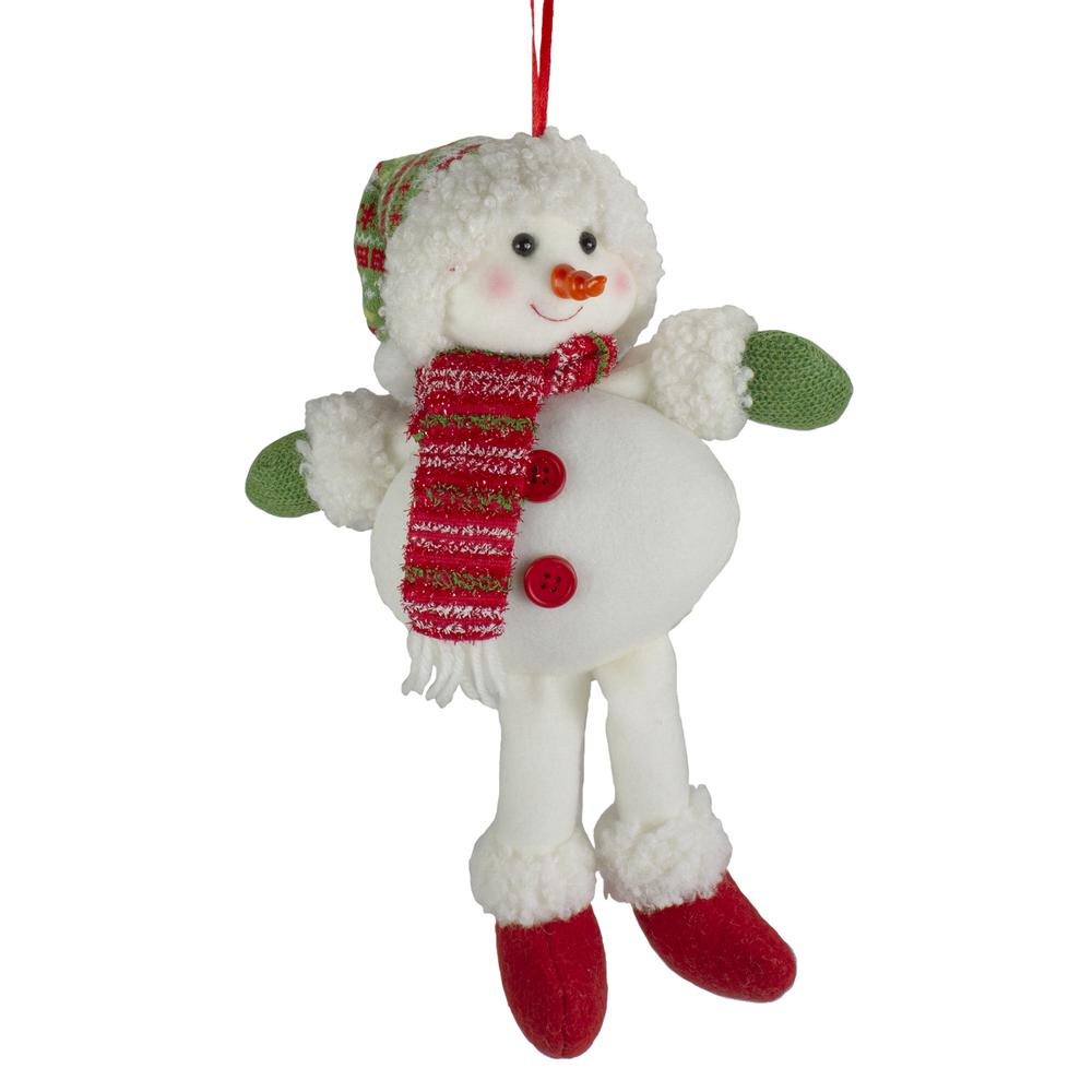 13" Jolly Smiling Plush Snowman Hanging Christmas Ornament. Picture 1