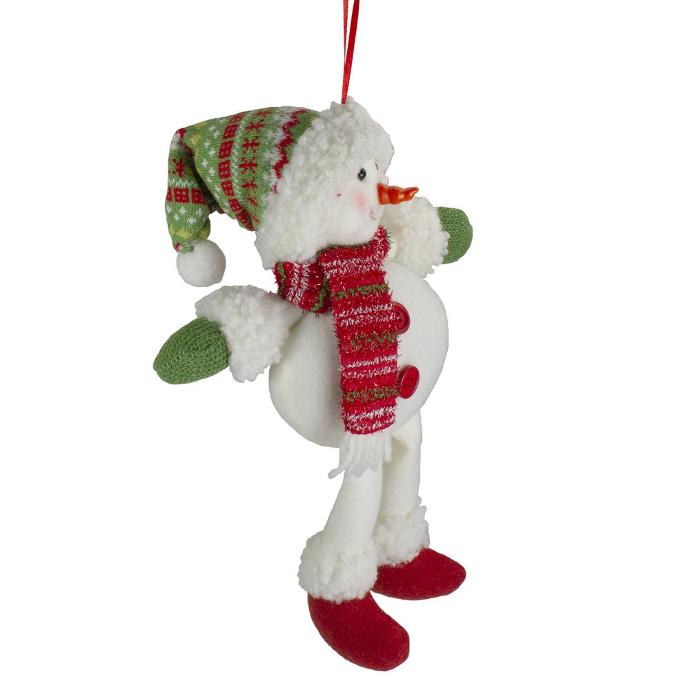13" Jolly Smiling Plush Snowman Hanging Christmas Ornament. Picture 2
