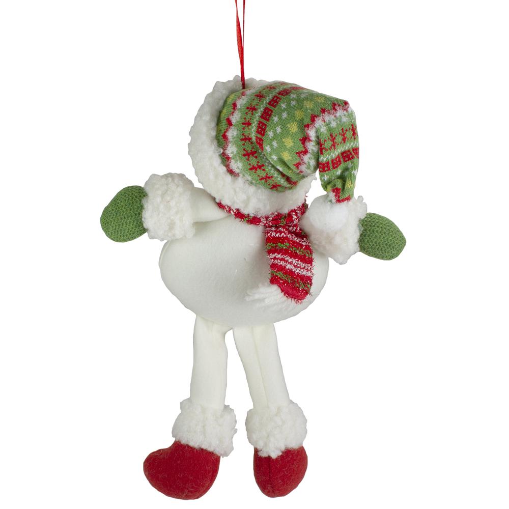 13" Jolly Smiling Plush Snowman Hanging Christmas Ornament. Picture 4