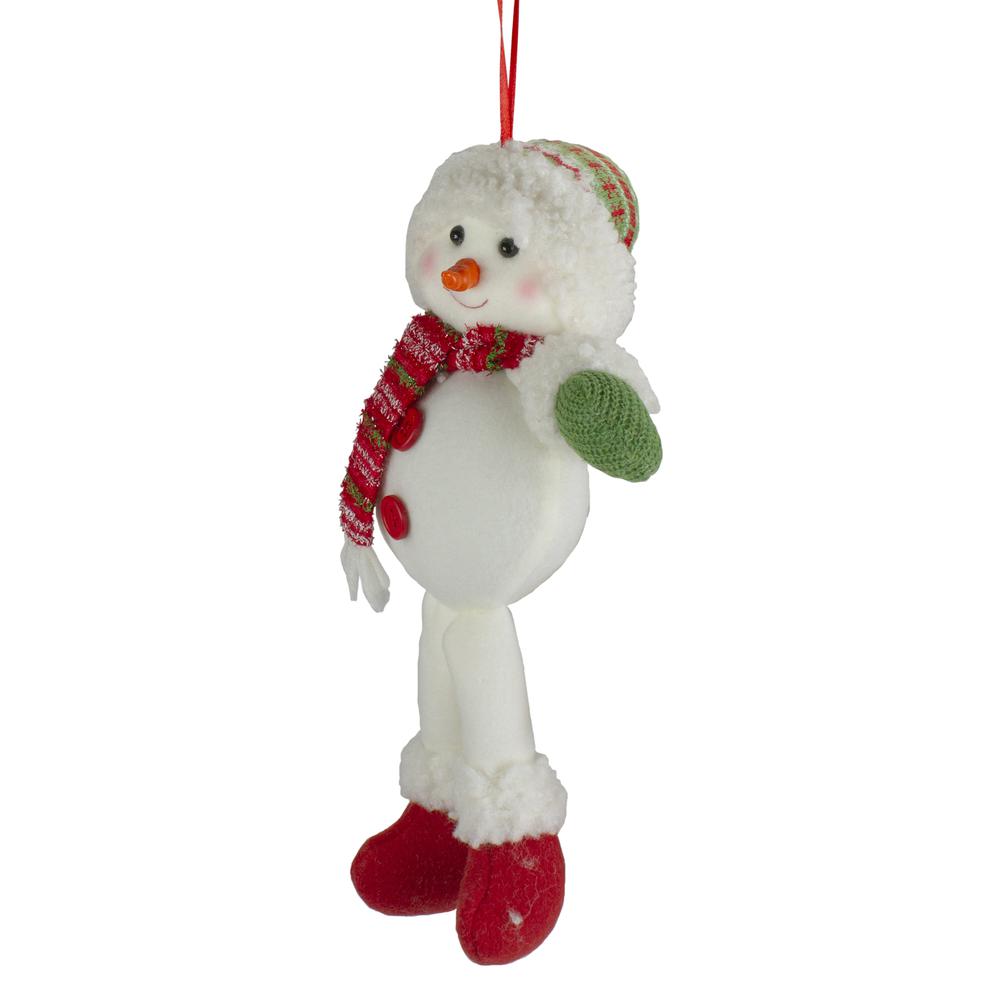 13" Jolly Smiling Plush Snowman Hanging Christmas Ornament. Picture 3