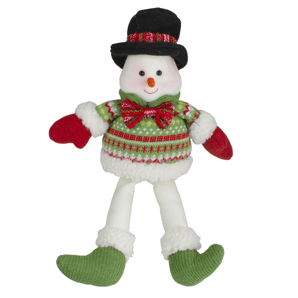 18" Red and Green Sitting Smiling Snowman Christmas Figure. Picture 1