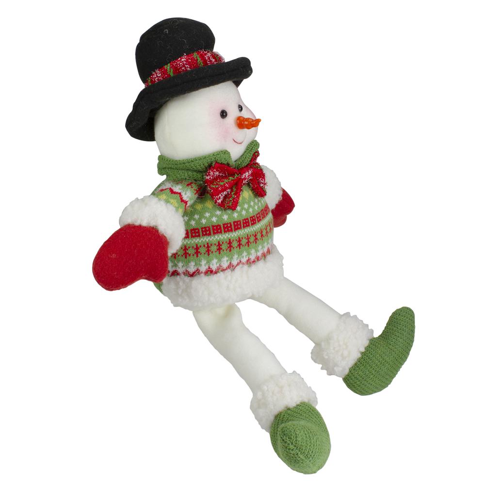 18" Red and Green Sitting Smiling Snowman Christmas Figure. Picture 3