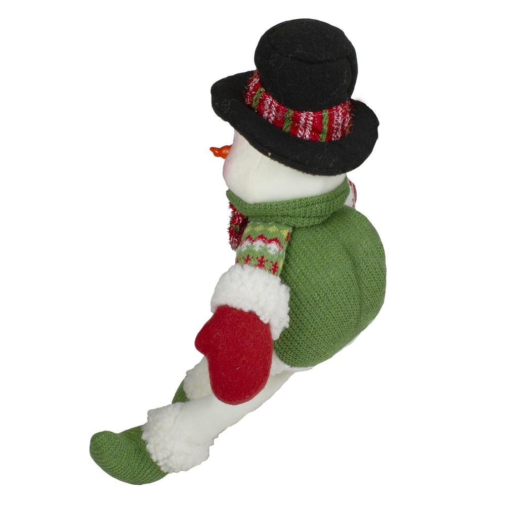 18" Red and Green Sitting Smiling Snowman Christmas Figure. Picture 5
