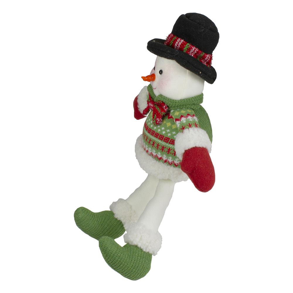 18" Red and Green Sitting Smiling Snowman Christmas Figure. Picture 4
