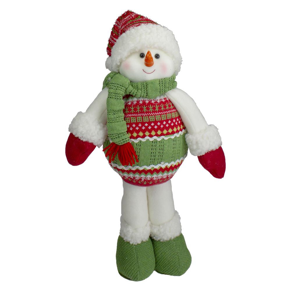 17.5" Red and Green Jolly Plush Snowman Christmas Figure. Picture 1