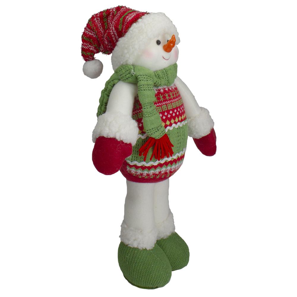 17.5" Red and Green Jolly Plush Snowman Christmas Figure. Picture 3