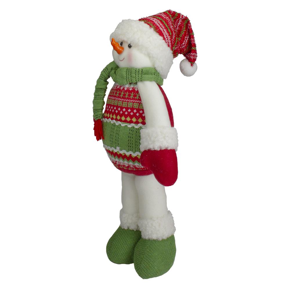 17.5" Red and Green Jolly Plush Snowman Christmas Figure. Picture 4