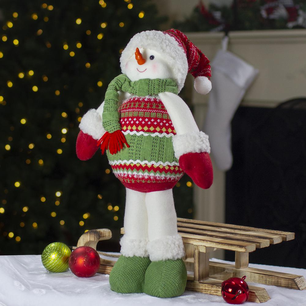17.5" Red and Green Jolly Plush Snowman Christmas Figure. Picture 2
