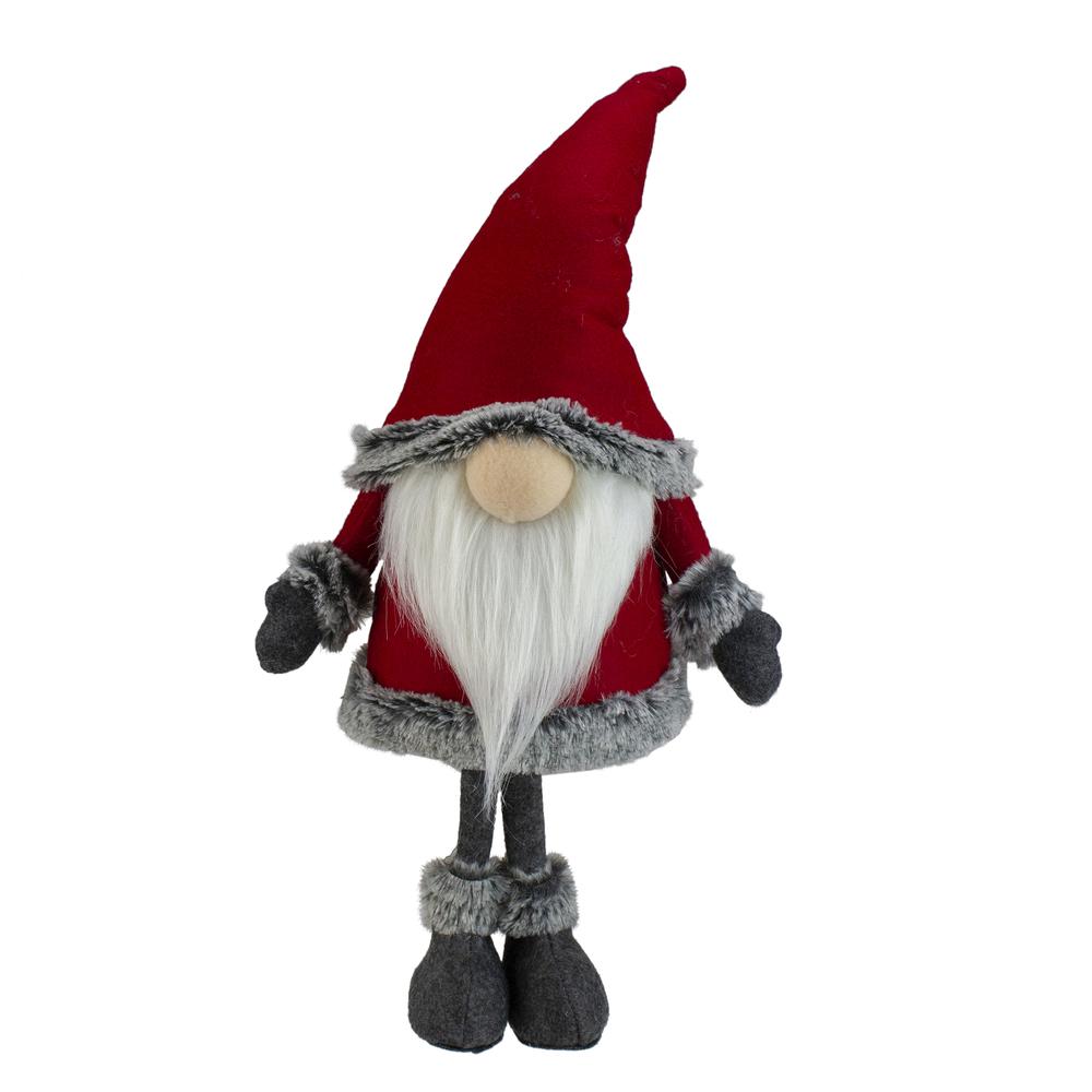19.5" Red and Gray Standing Santa Gnome with Faux Fur Trim. Picture 1