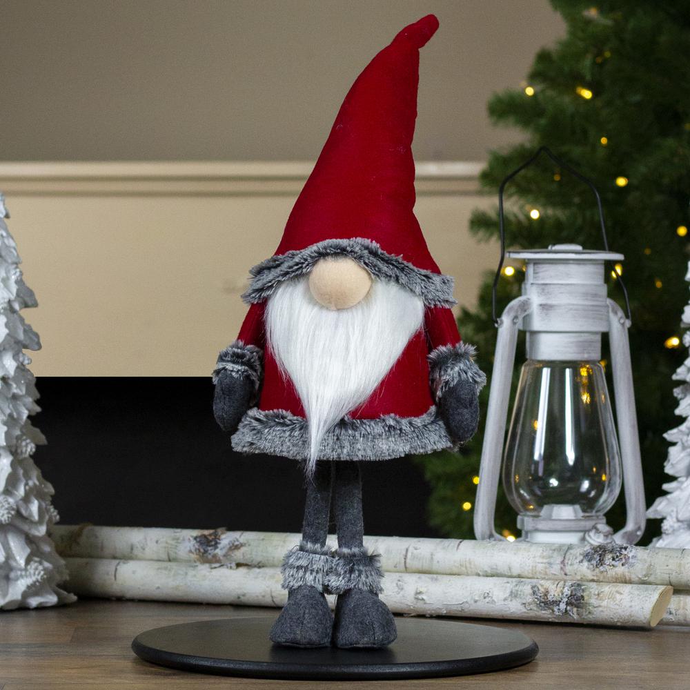 19.5" Red and Gray Standing Santa Gnome with Faux Fur Trim. Picture 5