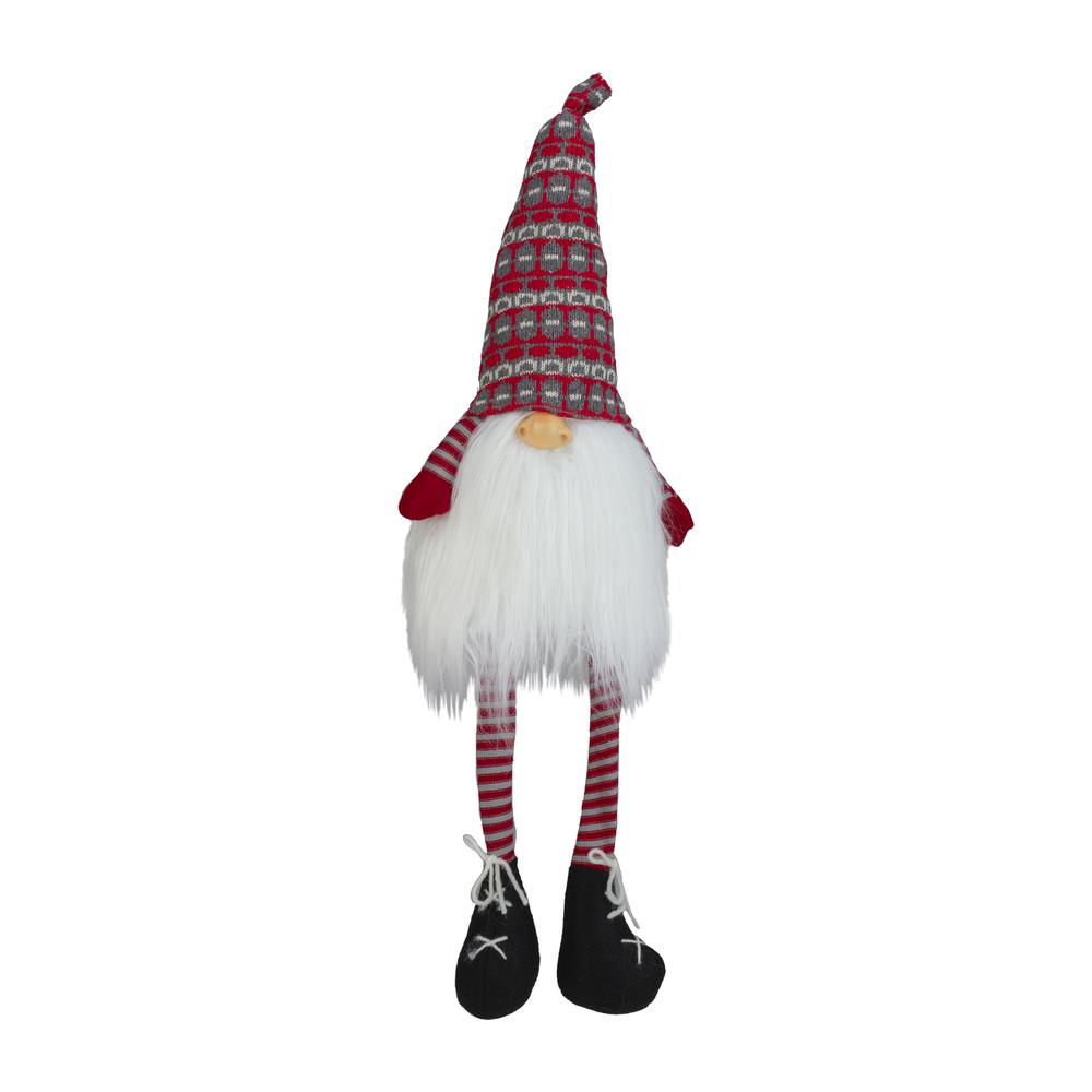 23" Red and Gray Striped Christmas Santa Gnome with Dangling Legs. Picture 1