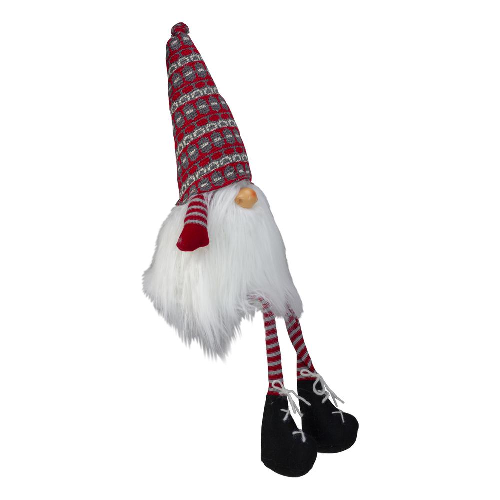 23" Red and Gray Striped Christmas Santa Gnome with Dangling Legs. Picture 4