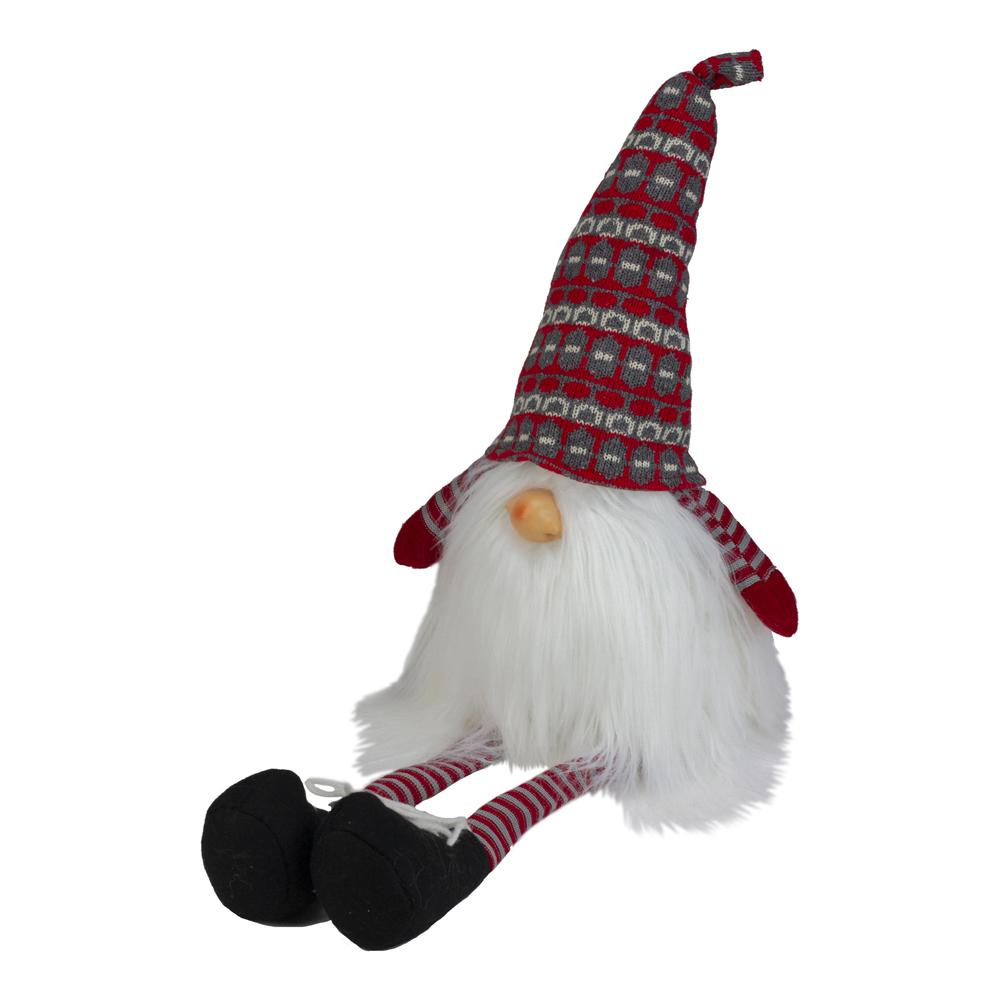 23" Red and Gray Striped Christmas Santa Gnome with Dangling Legs. Picture 3