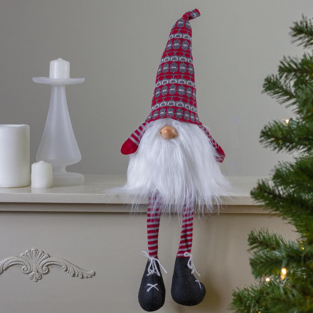 23" Red and Gray Striped Christmas Santa Gnome with Dangling Legs. Picture 2