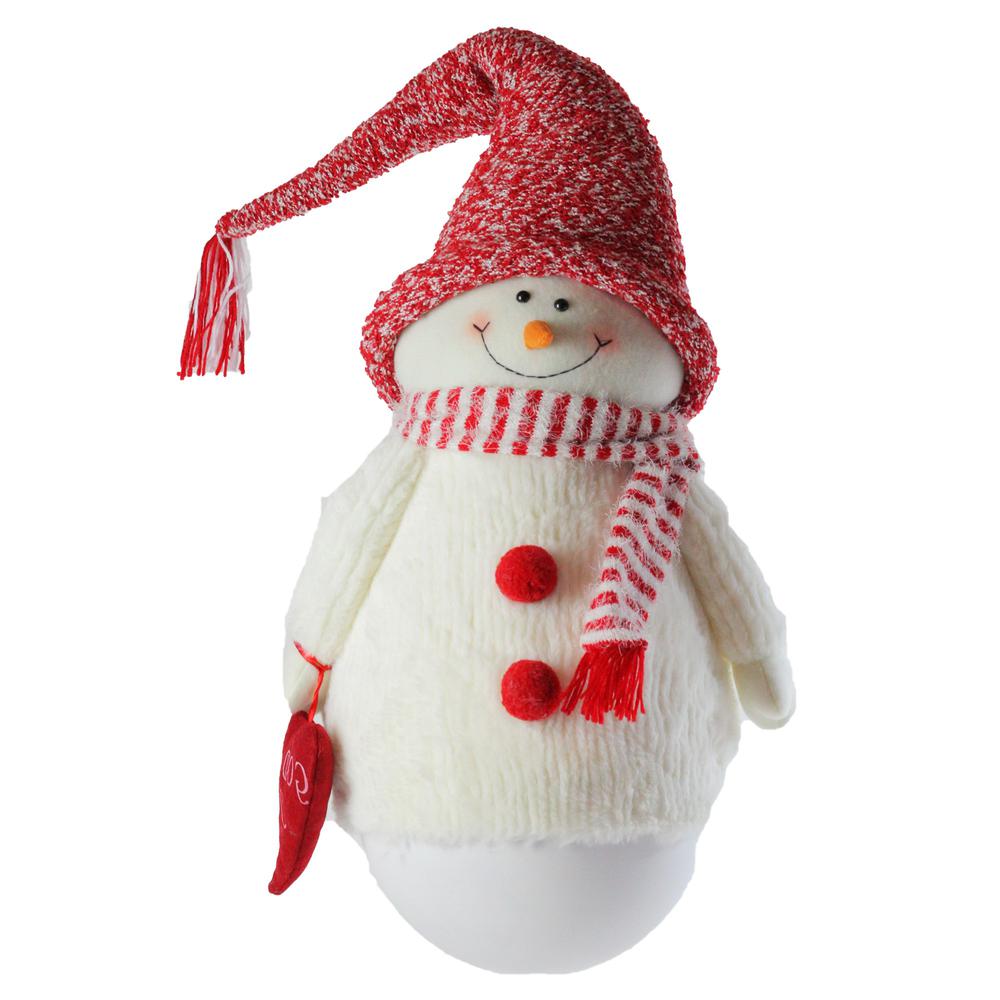 37" Red and White Tumbling 'Sam the Snowman' Christmas Tabletop Figurine. Picture 2