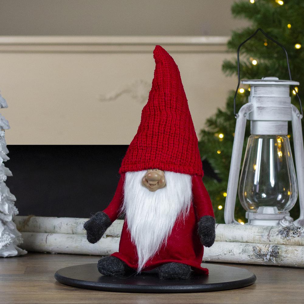 13.5" Red and Gray Portly Smiling Man Gnome Table Top Christmas Figure. Picture 2