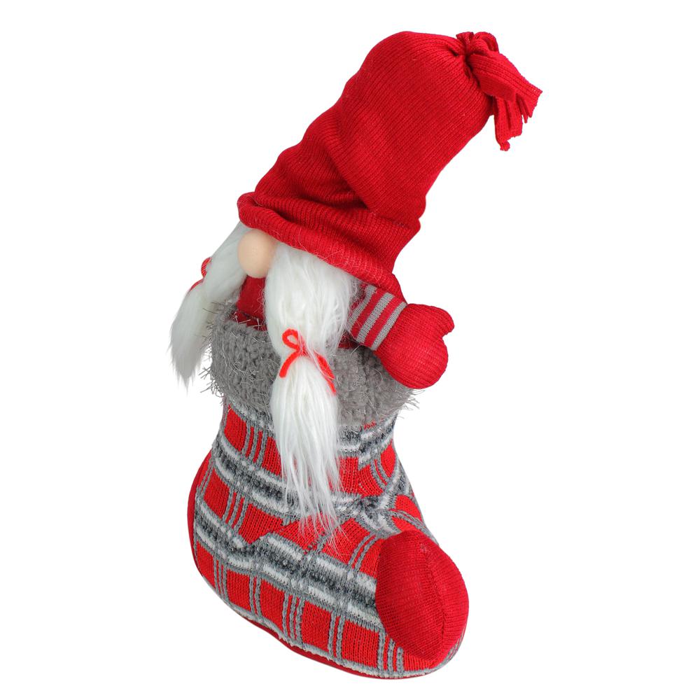 14.5" Red and Gray "Isolde" Gnome in Christmas Stocking Tabletop Decoration. Picture 2