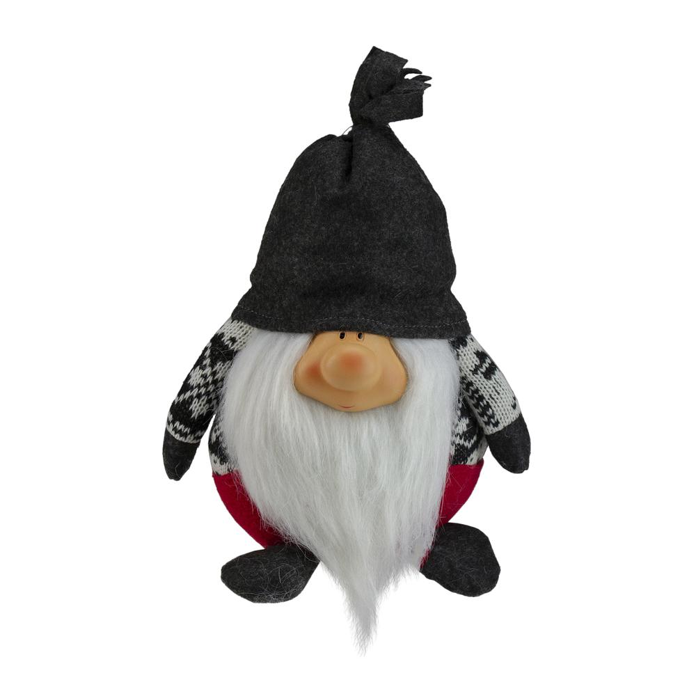 9.5" Charcoal Gray and Red Happy Smiling Gnome Christmas Tabletop Decor. Picture 1