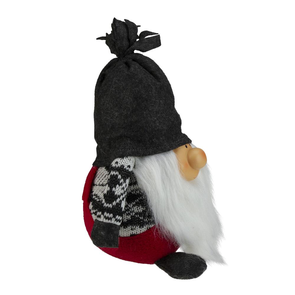 9.5" Charcoal Gray and Red Happy Smiling Gnome Christmas Tabletop Decor. Picture 5