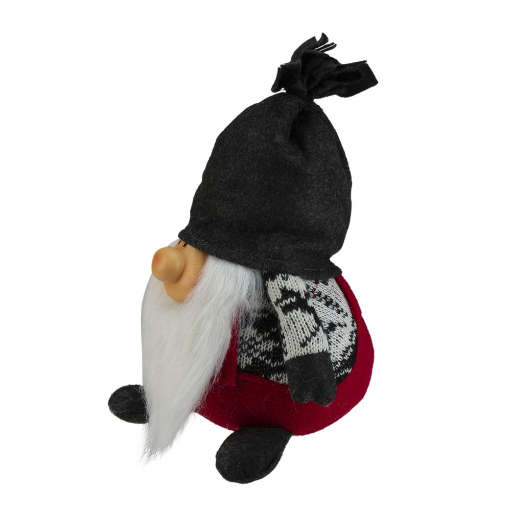 9.5" Charcoal Gray and Red Happy Smiling Gnome Christmas Tabletop Decor. Picture 3