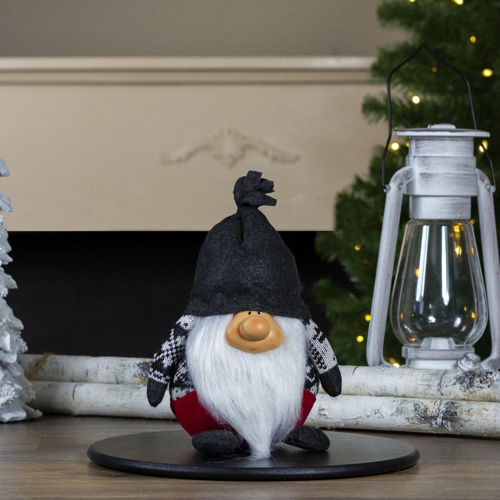 9.5" Charcoal Gray and Red Happy Smiling Gnome Christmas Tabletop Decor. Picture 2