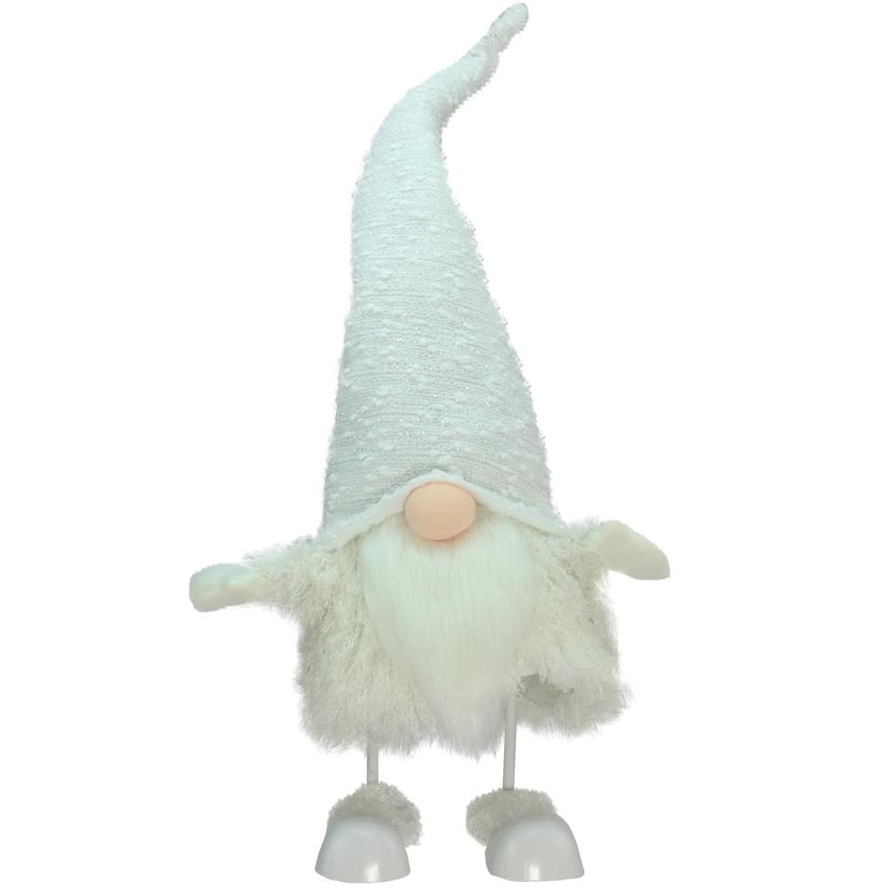 24" Pure White Sparkling Saul Bobble Action Christmas Gnome. Picture 1