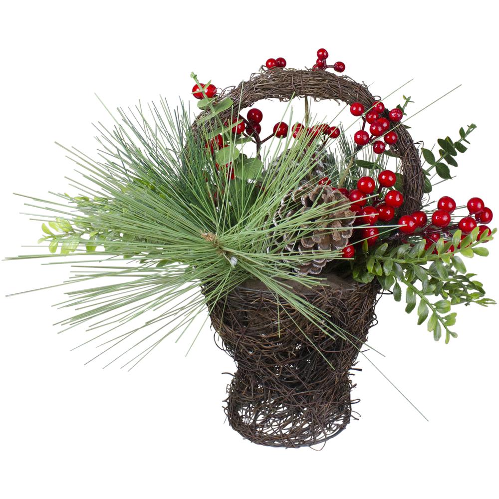 15" Eucalyptus Pine and Berry Artificial Christmas Grapevine Basket. Picture 4