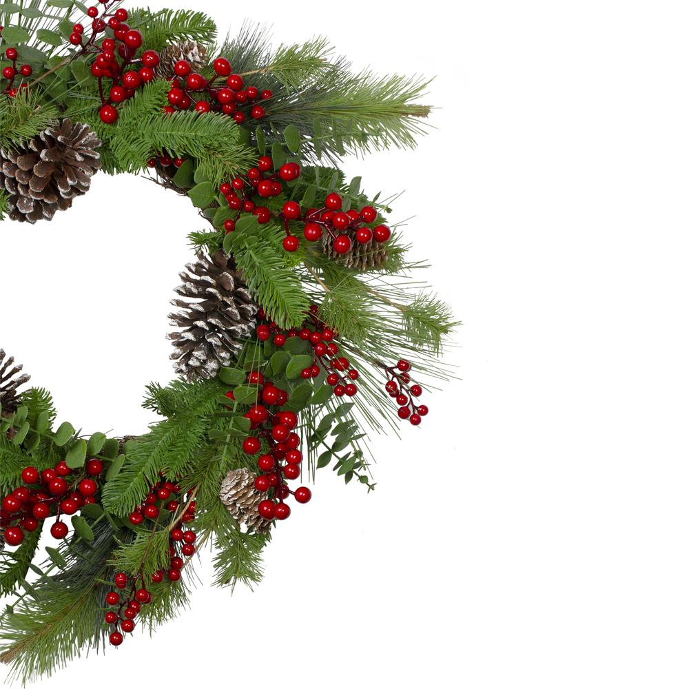 Holly Berries and Snowy Pinecones Artificial Christmas Wreath - 24-Inch  Unlit. Picture 3