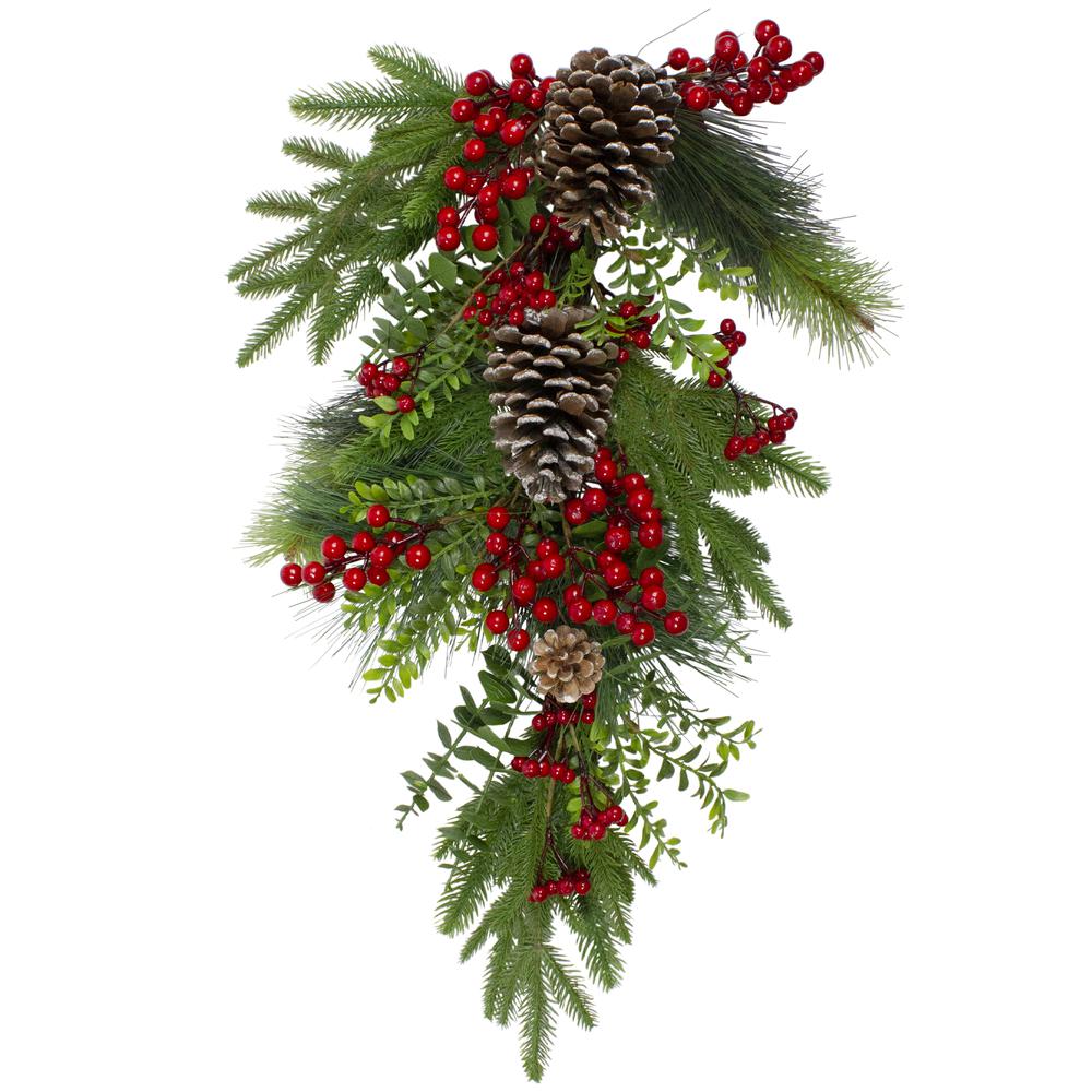 28" Berry Pine and Eucalyptus Artificial Teardrop Christmas Swag - Unlit. Picture 1