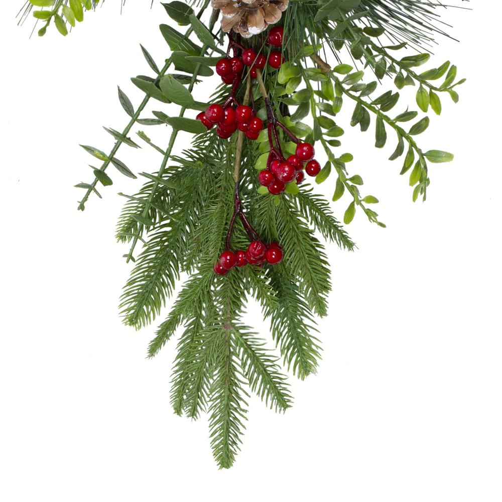28" Berry Pine and Eucalyptus Artificial Teardrop Christmas Swag - Unlit. Picture 4