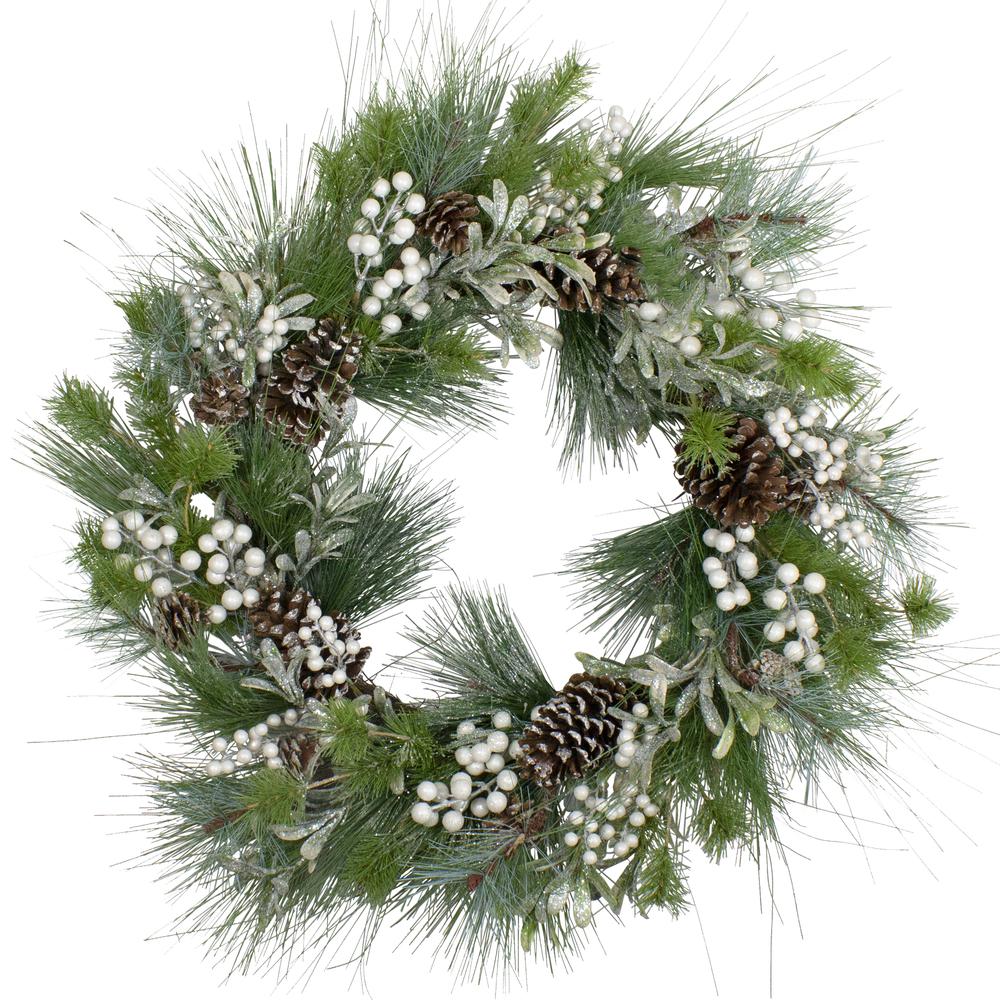 Glittered White Berry and Pinecone Artificial Christmas Wreath  30-Inch  Unlit. Picture 1