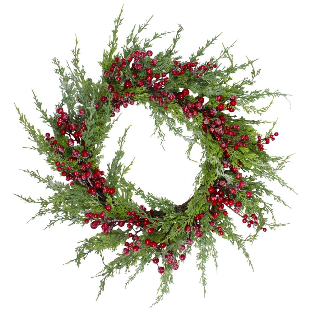 Frosted Red Berries Artificial Christmas Wreath - 26-Inch  Unlit. Picture 1