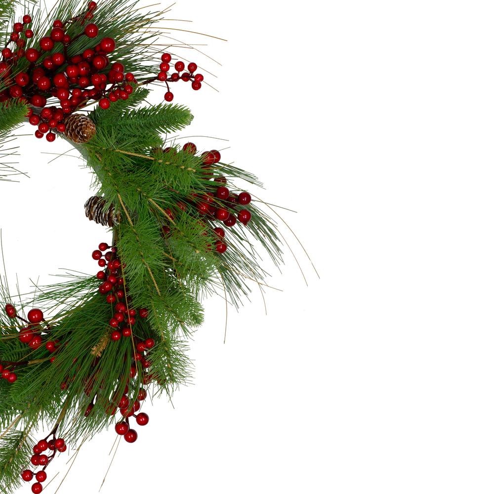 24-Inch Mixed Pine and Red Berry Artificial Christmas Wreath - Unlit. Picture 3