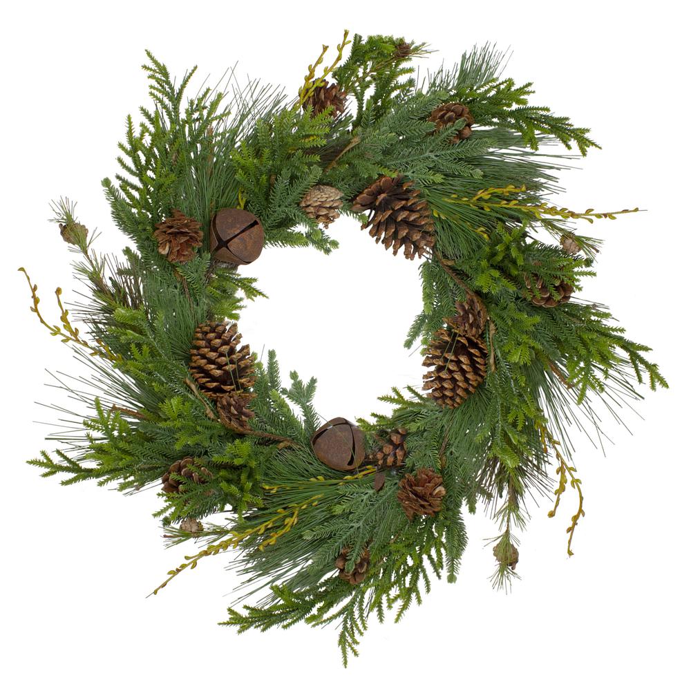 Rustic Green and Brown Artificial Christmas Pinecone Wreath - 30-inch  Unlit. Picture 1