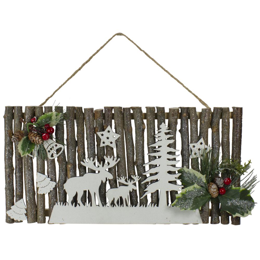 15.75" Wooden and Glitter Frosted Reindeer Christmas Wall Decor. Picture 1