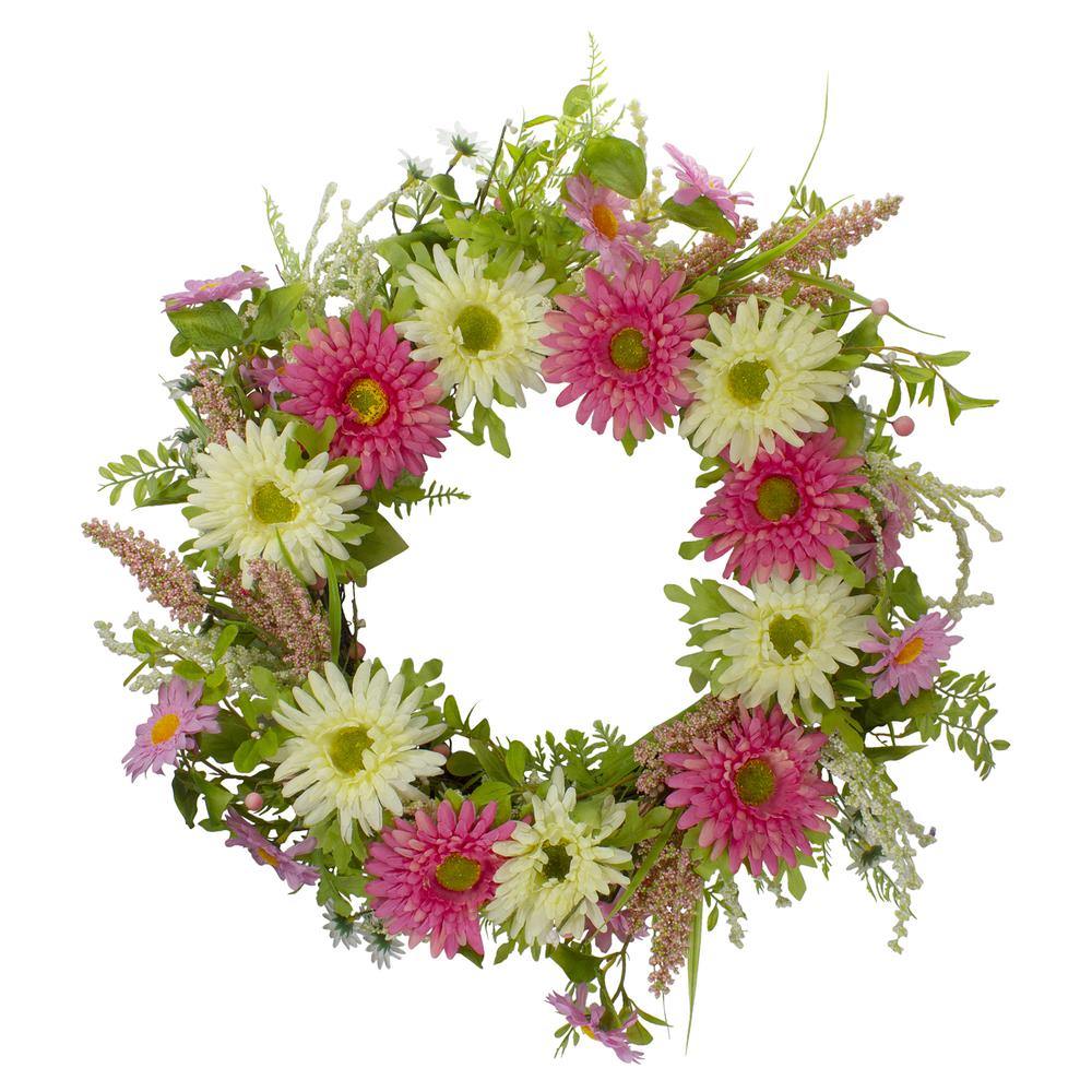 Chrysanthemum and Berry Floral Spring Wreath, Pink and Yellow 23". Picture 1
