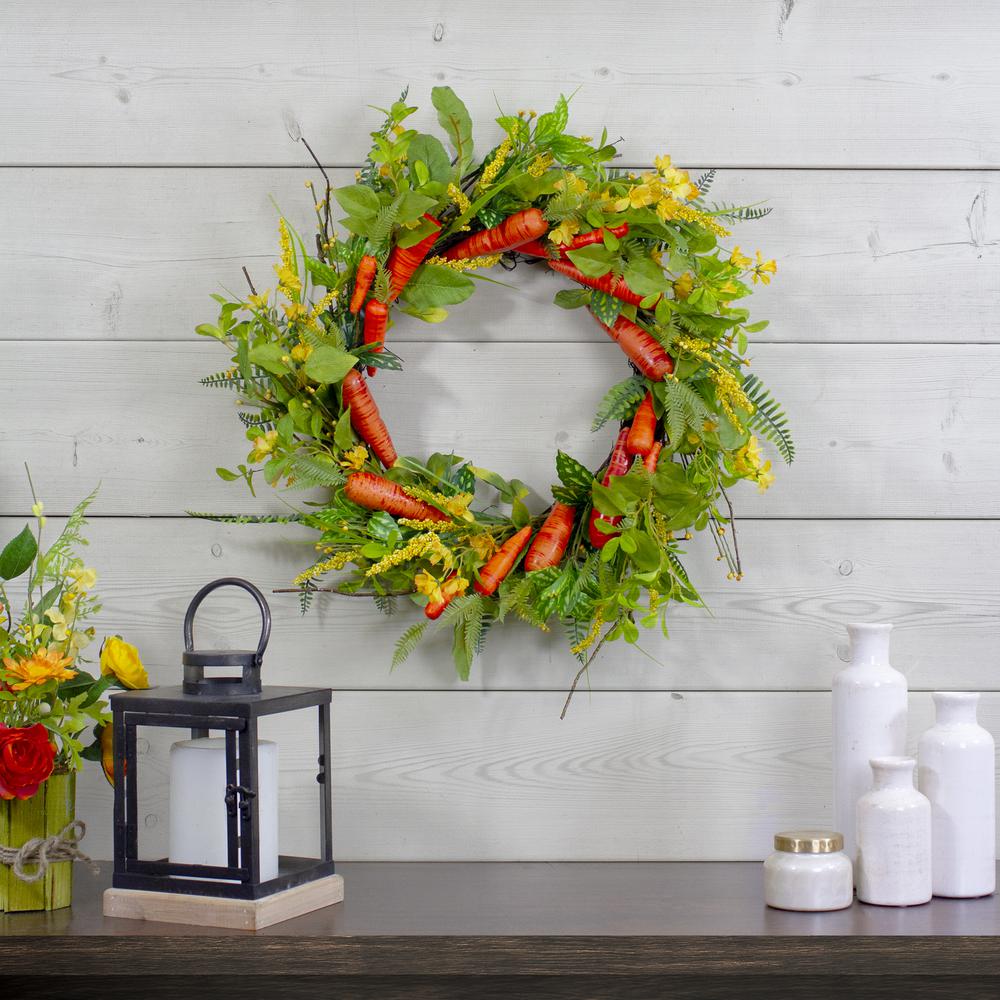 Carrot and Berry Foliage Easter Floral Spring Wreath, Orange and Yellow 22". Picture 2