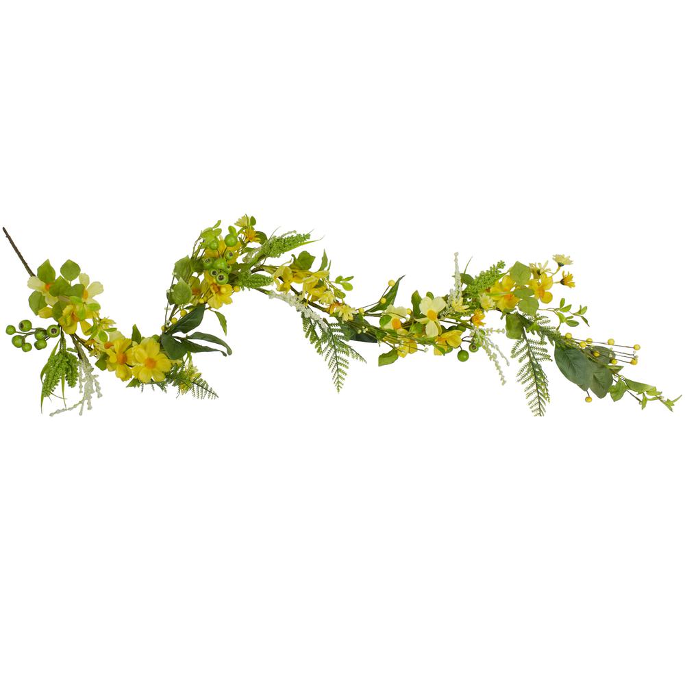 5' Yellow Daisy and Berry Floral Spring Garland. Picture 1