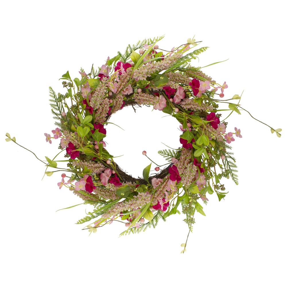 Spring Floral Foliage and Berry Twig Wreath, Pink 21". Picture 1