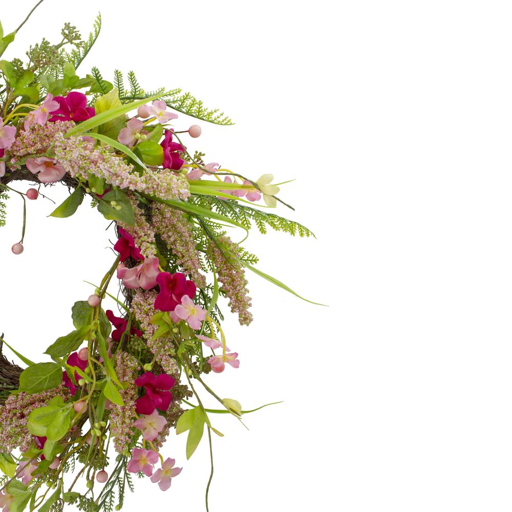 Spring Floral Foliage and Berry Twig Wreath, Pink 21". Picture 3
