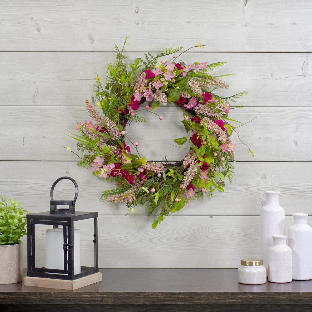 Spring Floral Foliage and Berry Twig Wreath, Pink 21". Picture 2