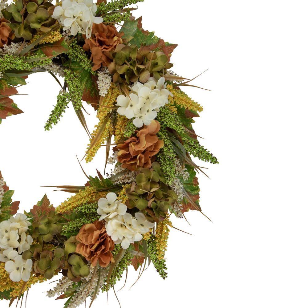 White and Orange Hydrangea Artificial Fall Harvest Twig Wreath  28-Inch  Unlit. Picture 3