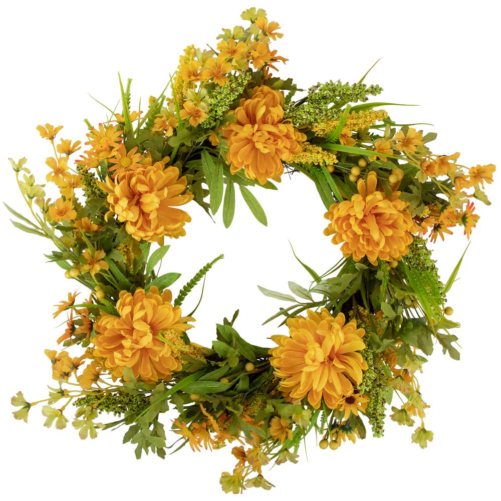 Yellow Peony Artificial Fall Harvest Twig Wreath  24-Inch  Unlit. Picture 1