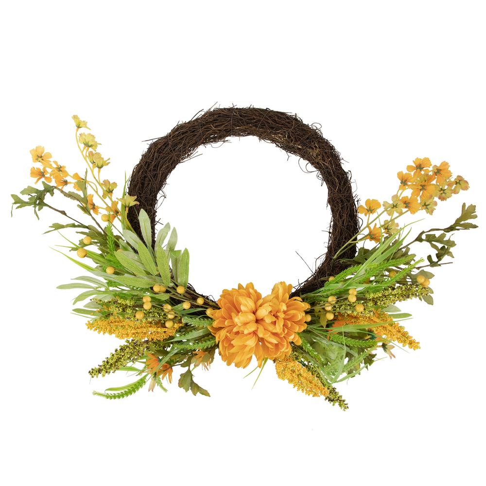 Peonies Artificial Fall Harvest Twig Wreath  22-Inch  Unlit. Picture 1