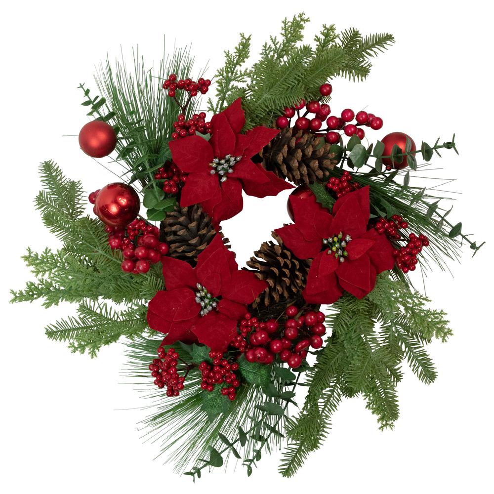 Artificial Red Berry and Poinsettia Christmas Wreath  22-Inch  Unlit. Picture 1
