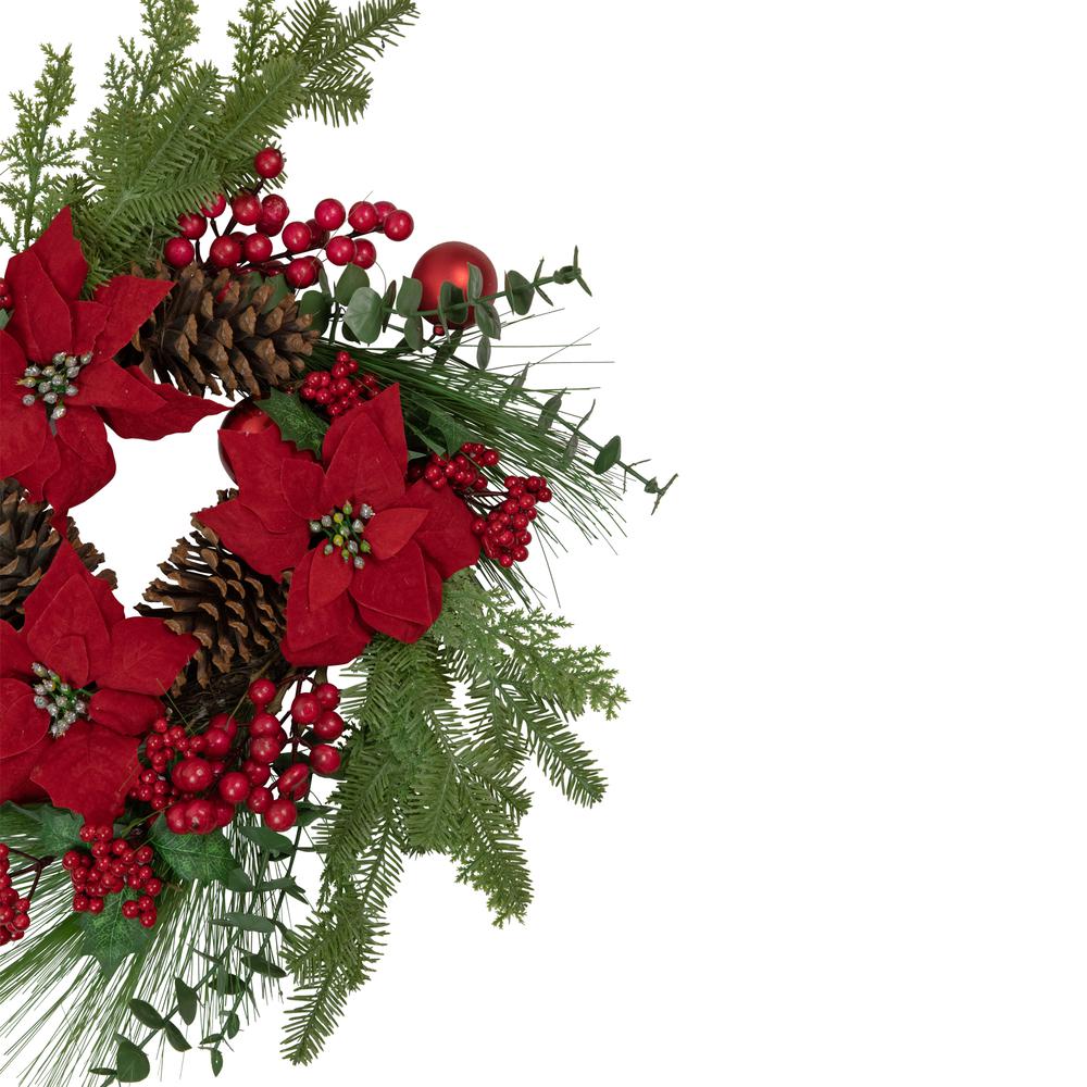 Artificial Red Berry and Poinsettia Christmas Wreath  22-Inch  Unlit. Picture 4